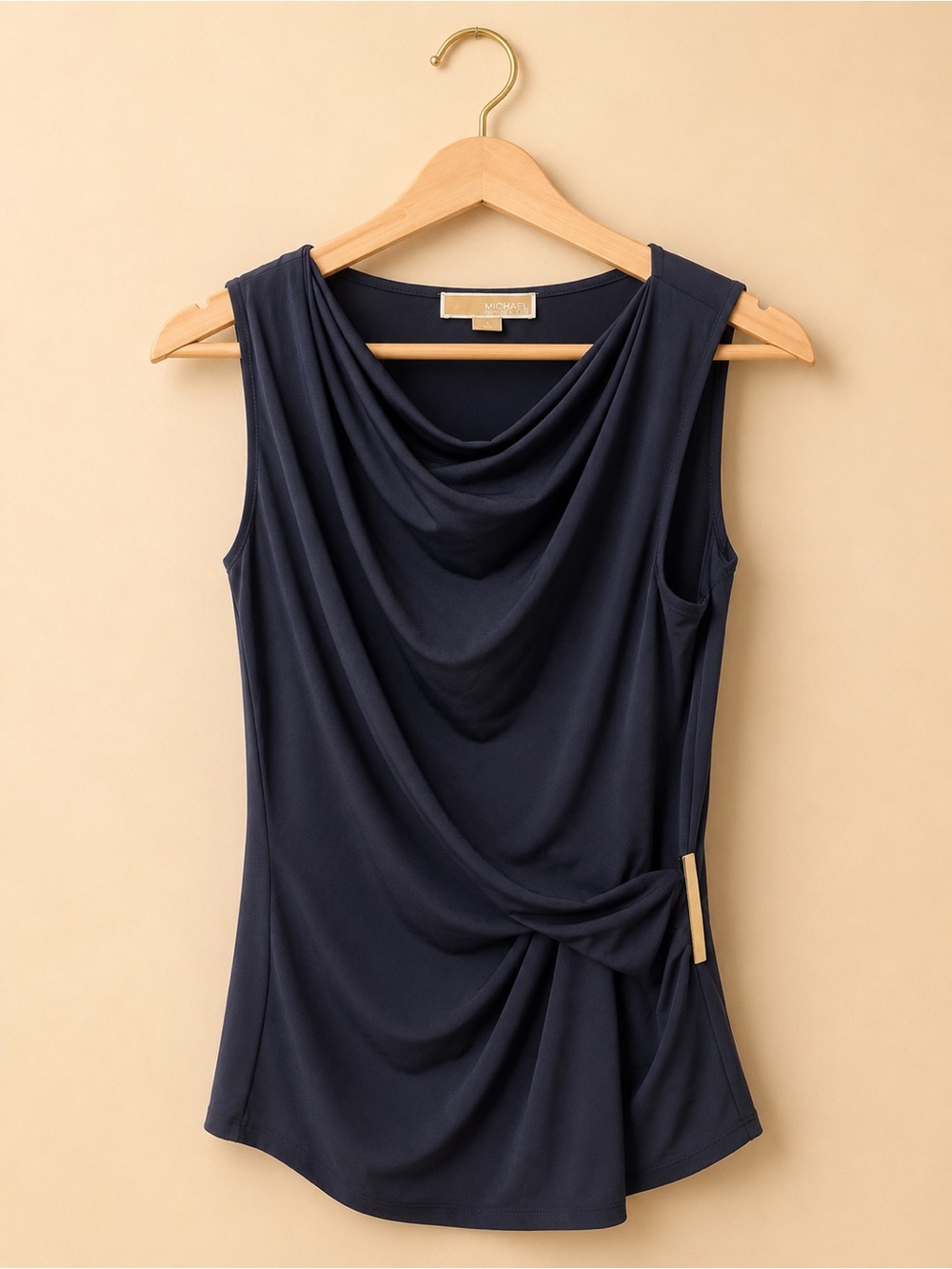 Michael Kors Navy Draped Sleeveless women top with gold accent Side Knot ✨✨✨